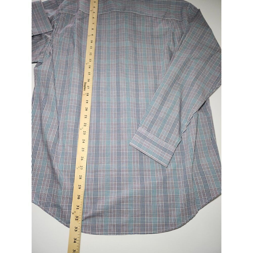 Van Heusen Multi-Checkered Long Sleeve Button Down Shirt 100% Cotton Purple XL - Picture 7 of 8